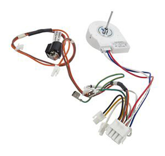W11452196 Refrigerator freezer evaporator fan motor with wiring harness and defrost thermostat Whirlpool